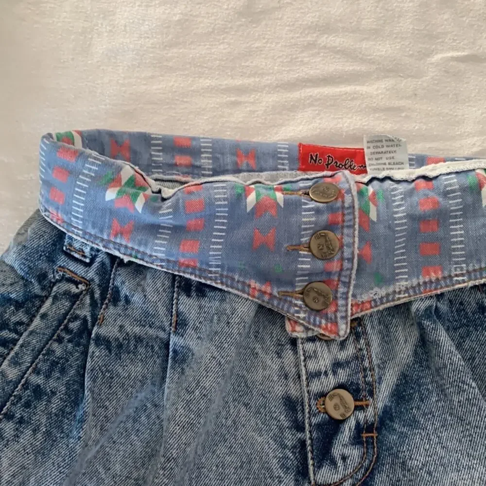 Vintage 80s no problem womens 26 small 11/12 fold over paper bag jeans acid wash